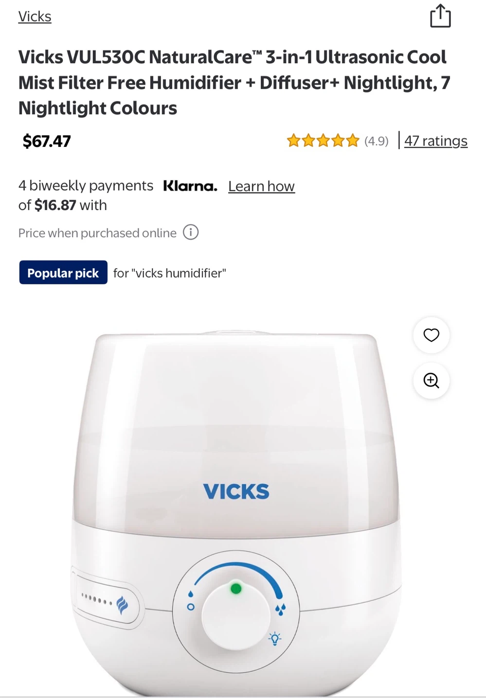 Vicks VUL530C Ultrasonic Cool Mist Humidifier Nightlight - photo 2