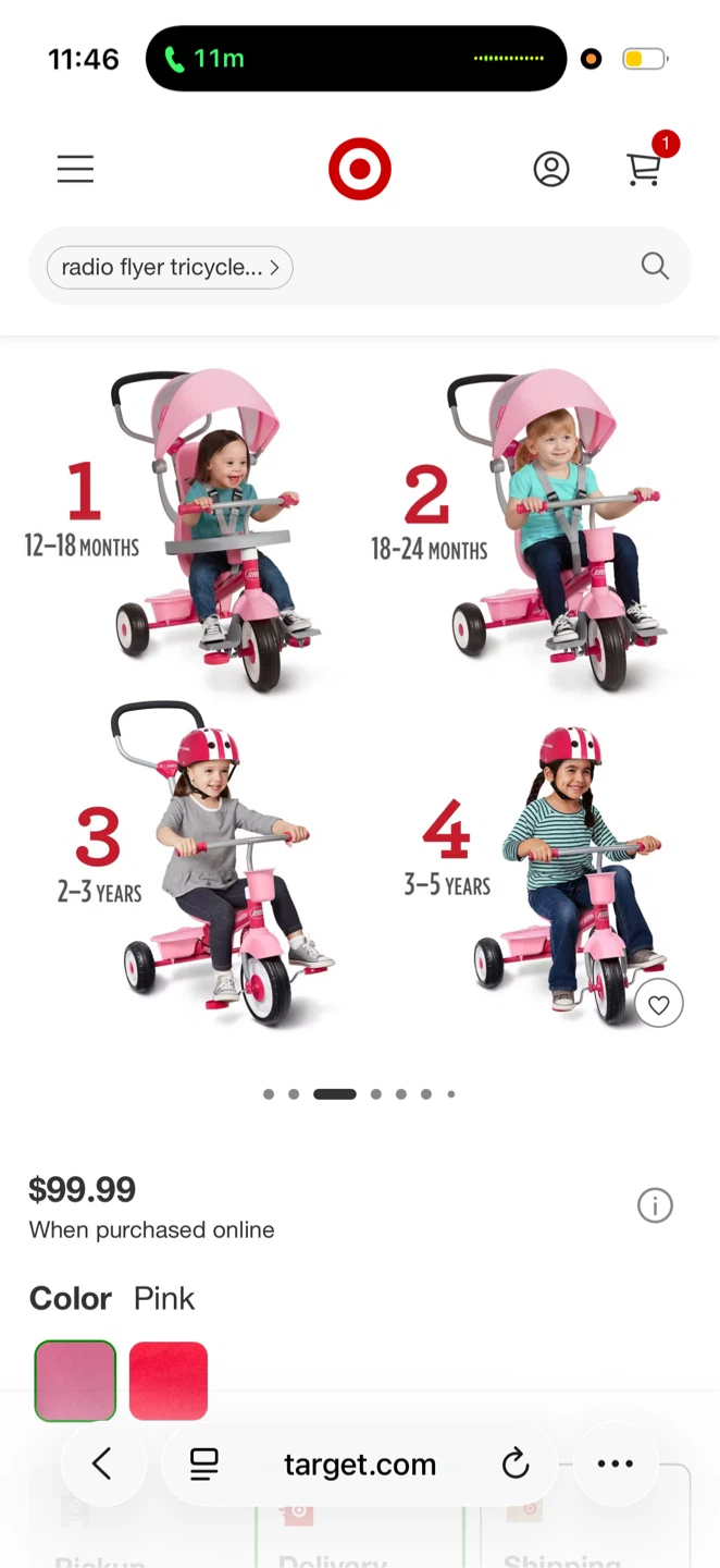 Radio Flyer Pink Tricycle with Canopy and Parent Handle - photo 3