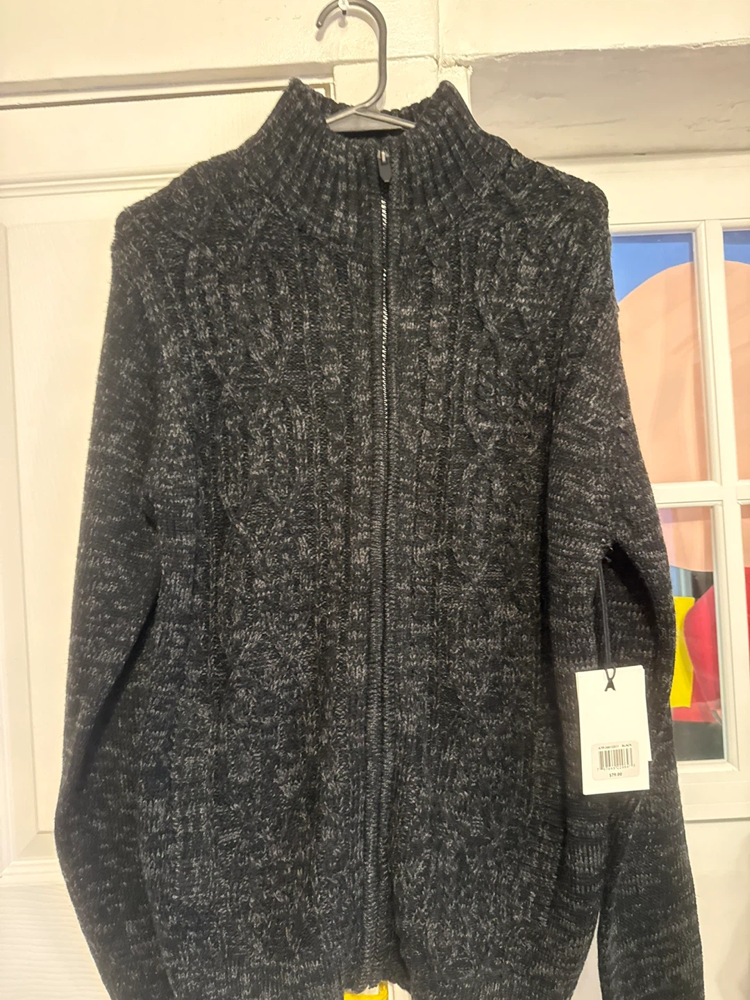 Crossthepond Mock Neck Zip Sweater - Charcoal - Size S