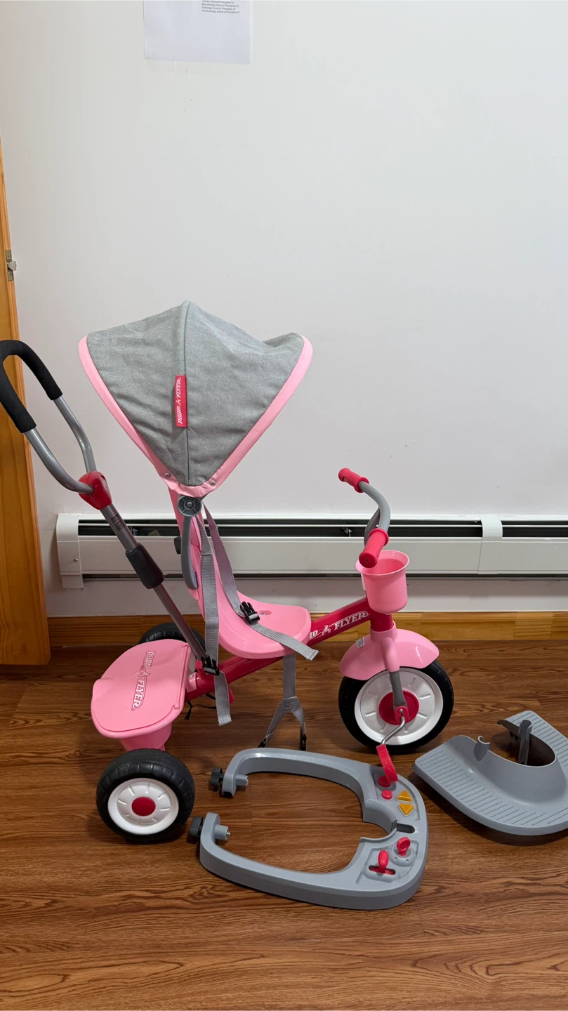 Radio Flyer Pink Tricycle with Canopy and Parent Handle