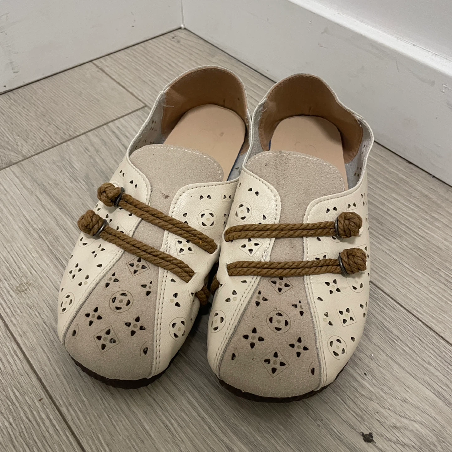 Women's Beige Perforated Loafer Flats
