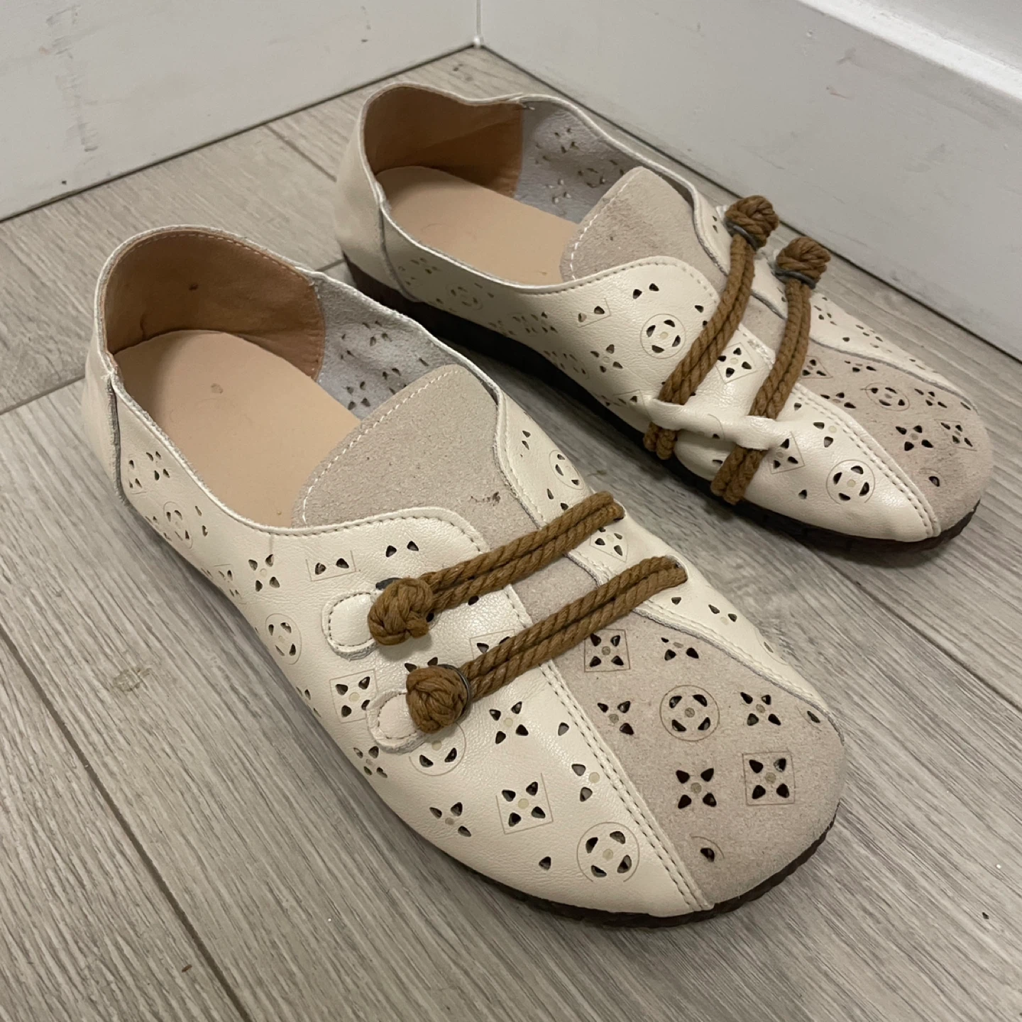 Women's Beige Perforated Loafer Flats - photo 2