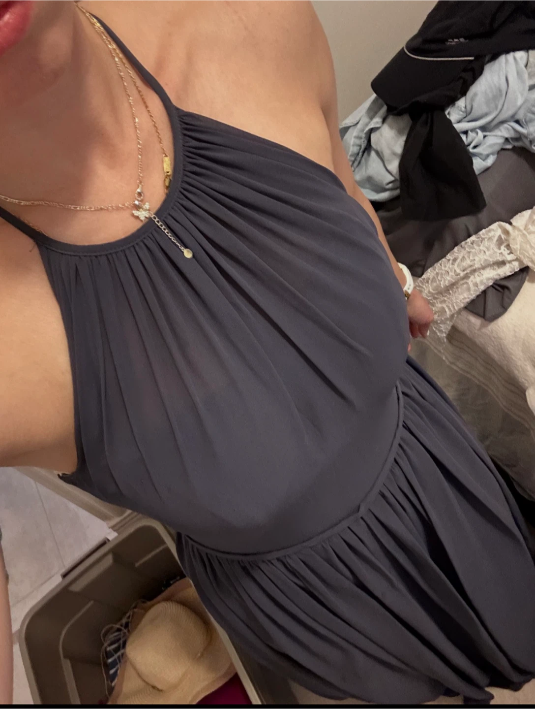 Azazie Dusty Lavender Halter Neck Dress - photo 3
