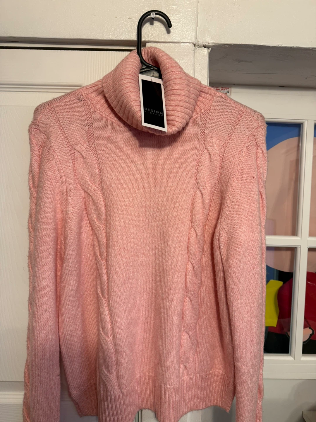 DESIGN HISTORY Pink Cable Knit Turtleneck Sweater