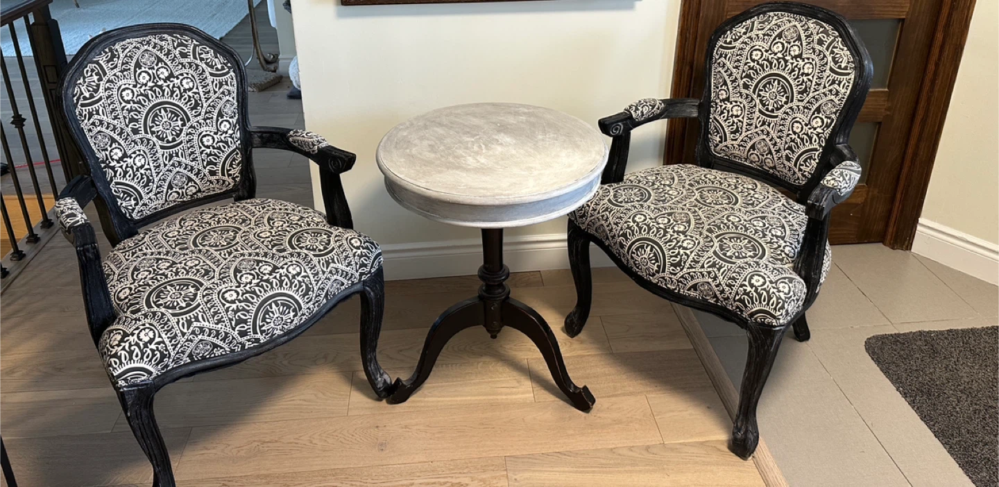 Set of 2 French Provincial Armchairs with Accent Table