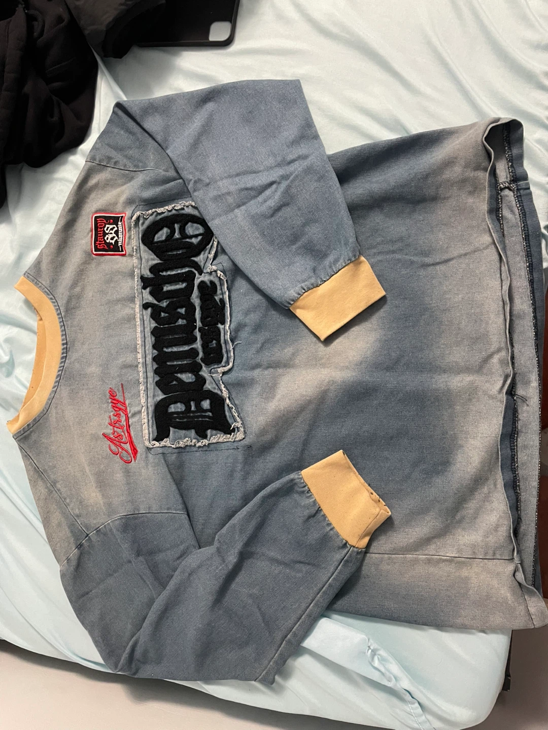 Denim Crewneck Sweater with Graphic - photo 2