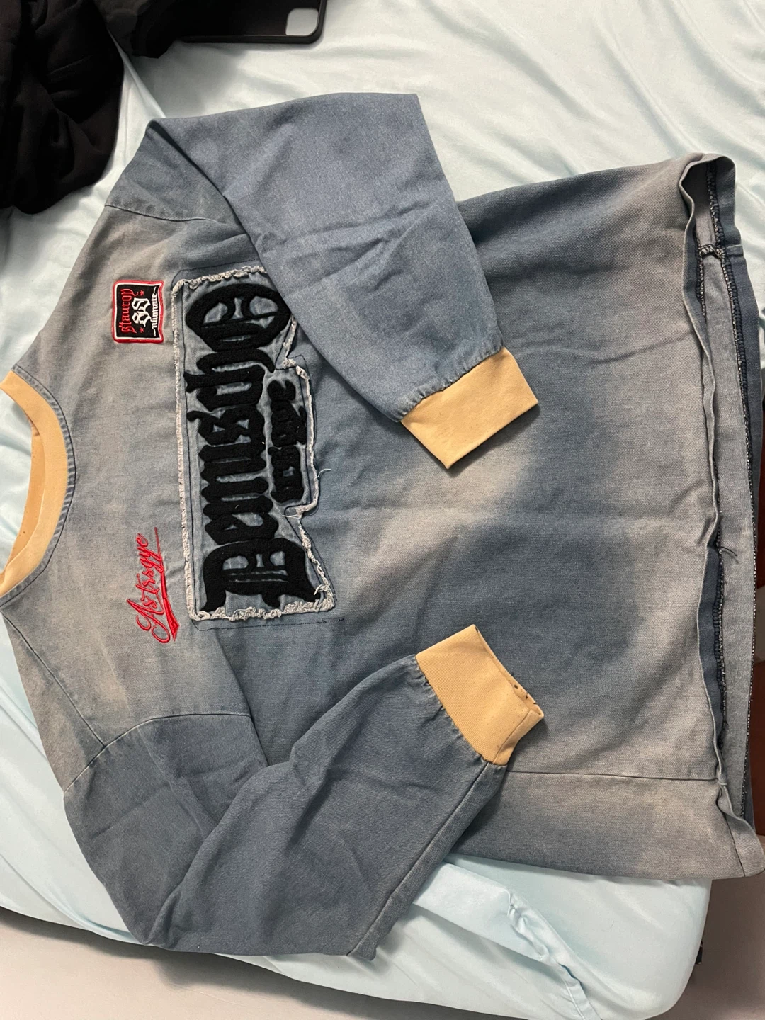 Denim Crewneck Sweater with Graphic