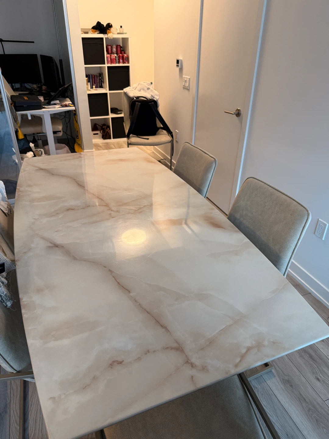 Marble Top Dining Table with Metal Base