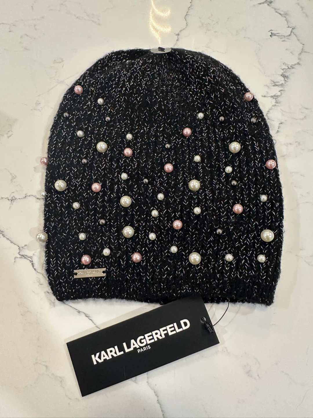 NEW Karl Lagerfeld Beanie with Pearls