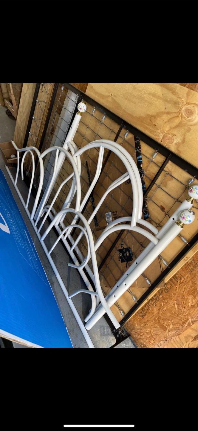 White Metal Twin Bed Frame with Decorative Details