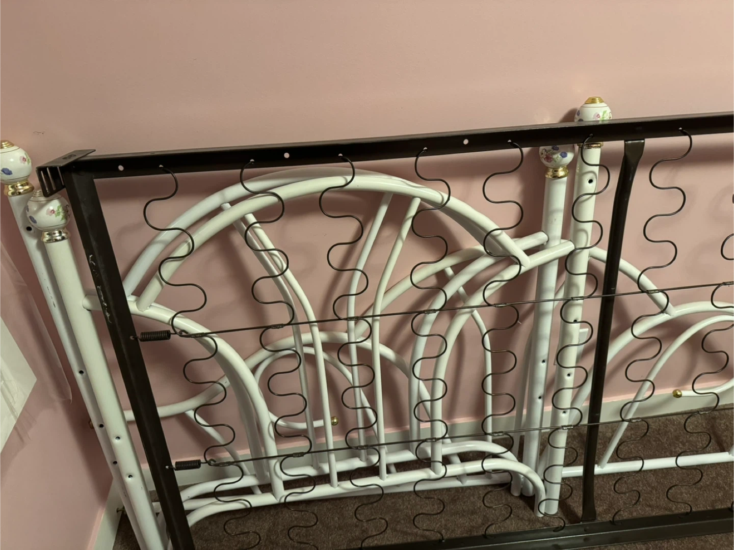 White Metal Twin Bed Frame with Decorative Details - photo 4