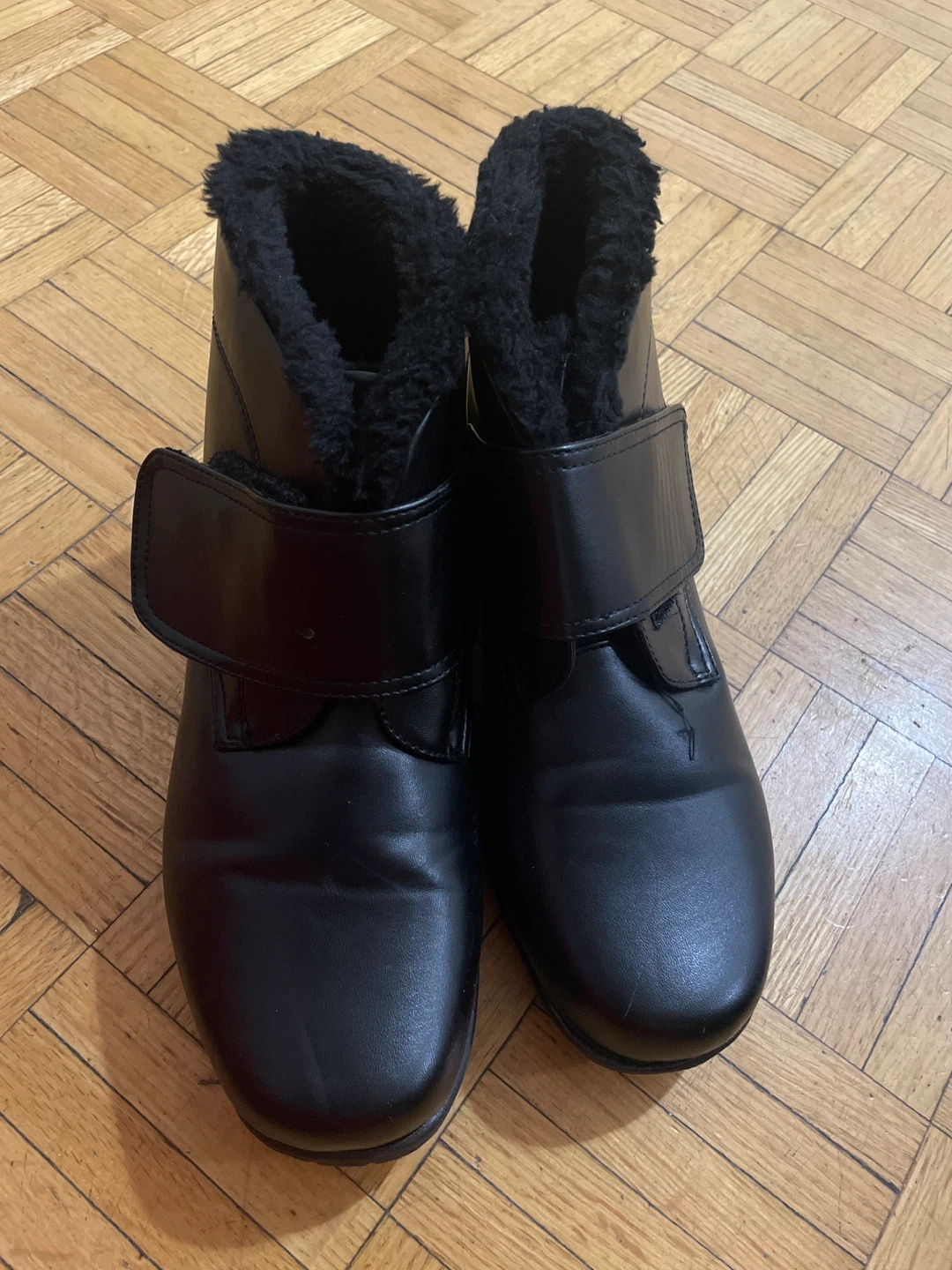 Black Fur Lined Boots with Velcro Straps - photo 3
