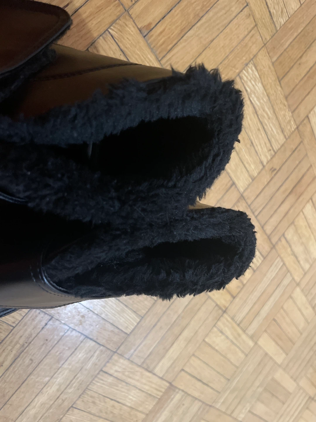 Black Fur Lined Boots with Velcro Straps - photo 2