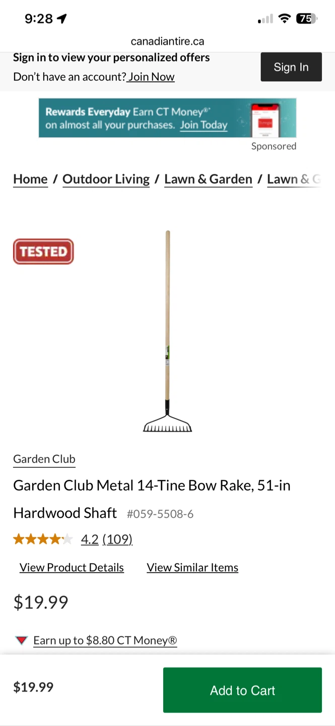 Garden Club Metal 14-Tine Bow Rake - 51-in