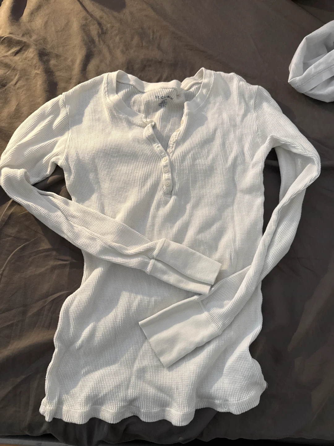 White Long Sleeve Thermal Henley Shirt