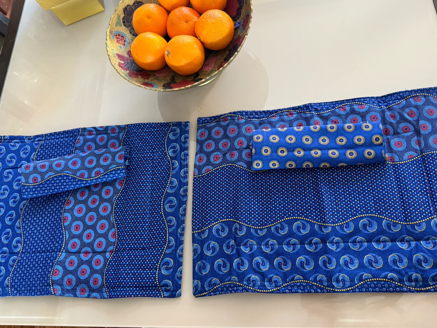 Three Cats Blue Patterned Fabric Place Mats