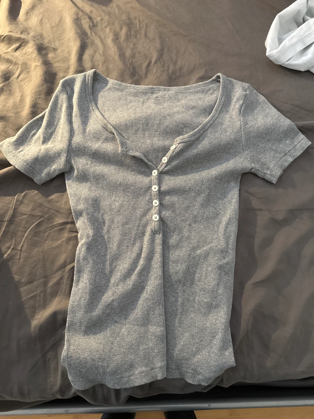 Grey Ribbed Henley Top
