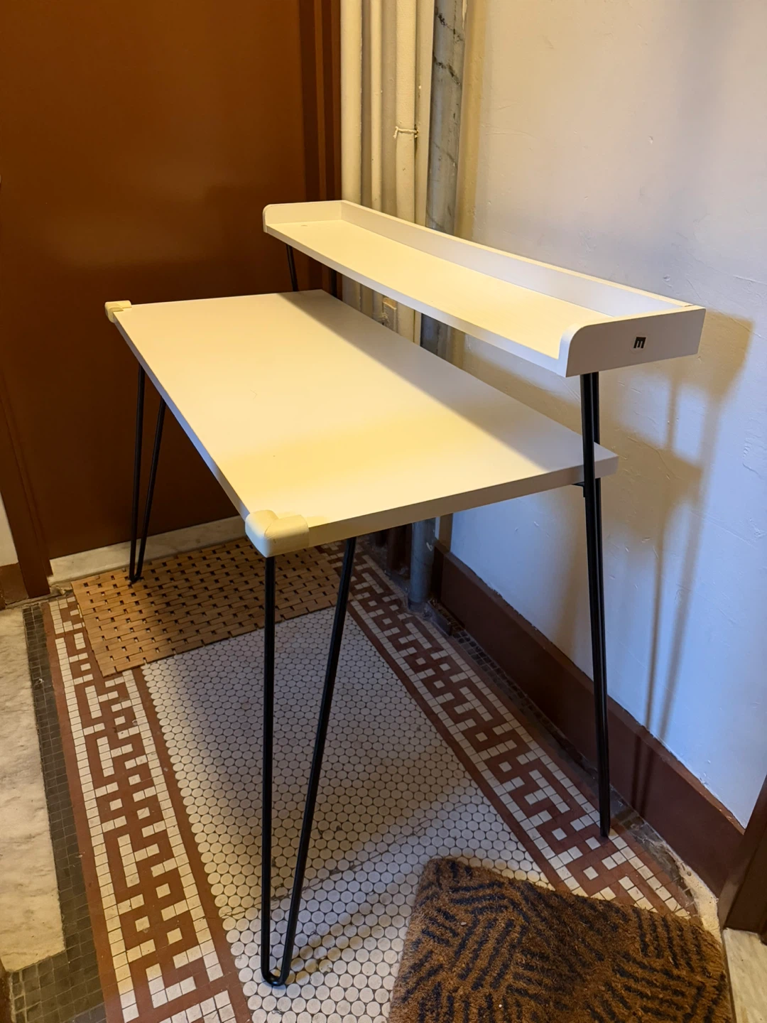 White Standing Desk with Shelf
