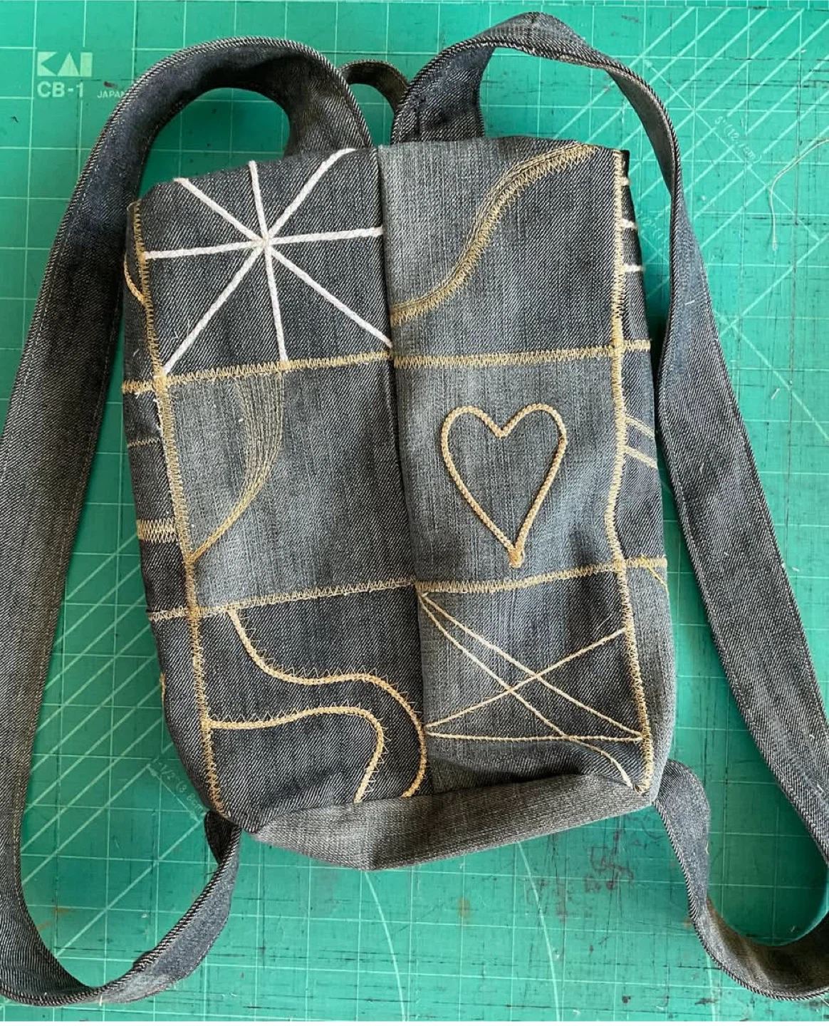 One of a Kind Handcrafted Denim Patchwork Backpack - photo 2