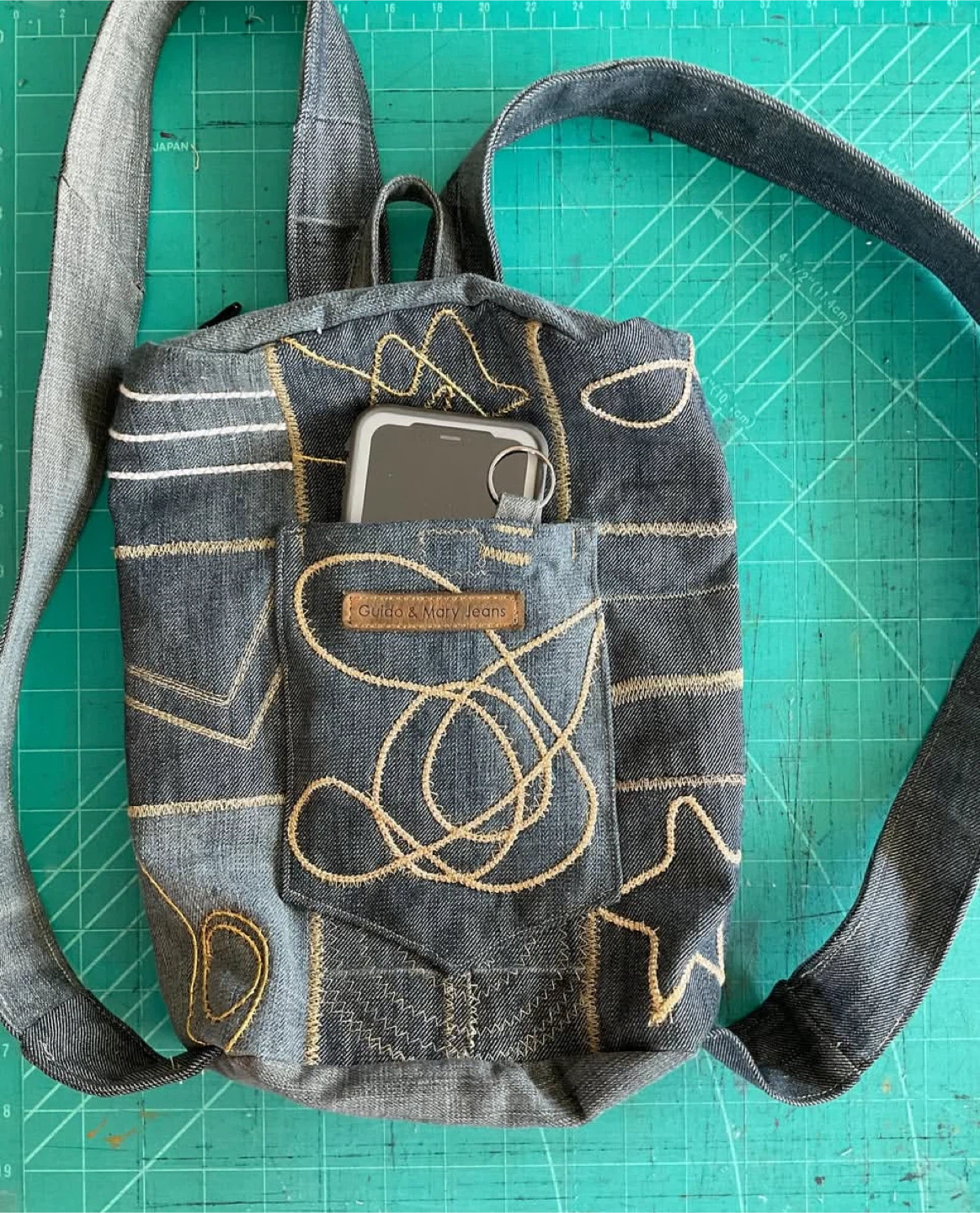 One of a Kind Handcrafted Denim Patchwork Backpack