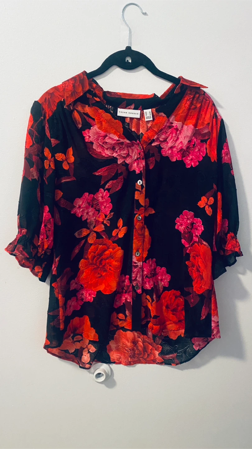 QVC Susan graver new sheer button down blouse