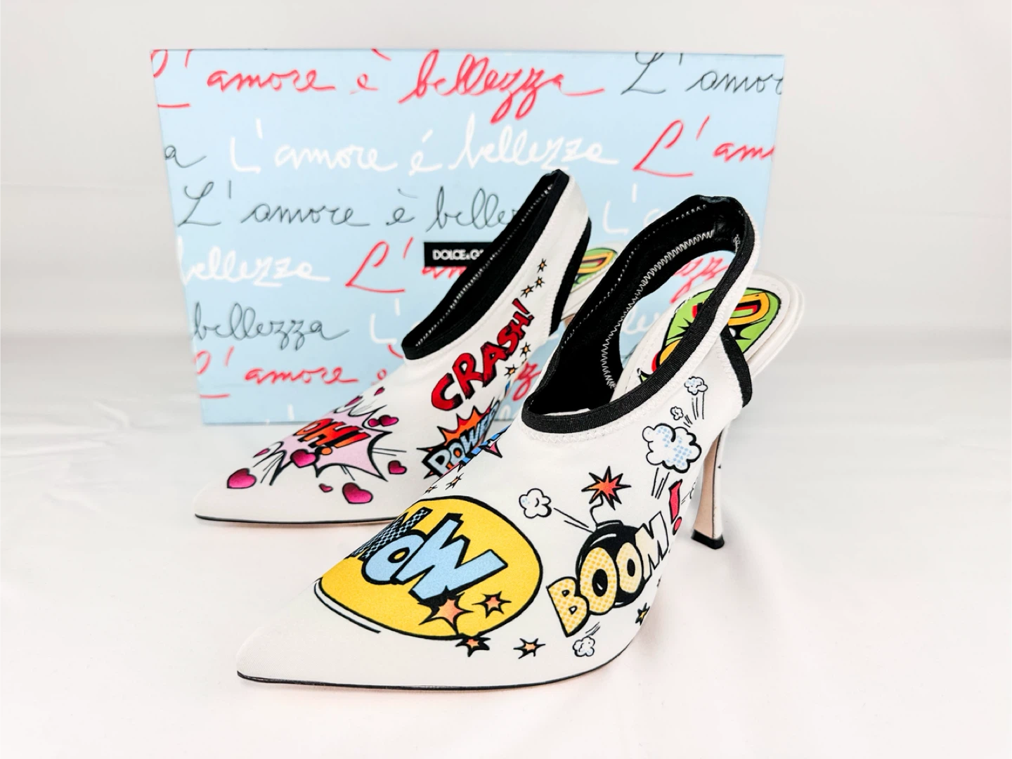 ⭕️SOLD⭕️ D&G Women's White Comic Print Slingback Heels - photo 2