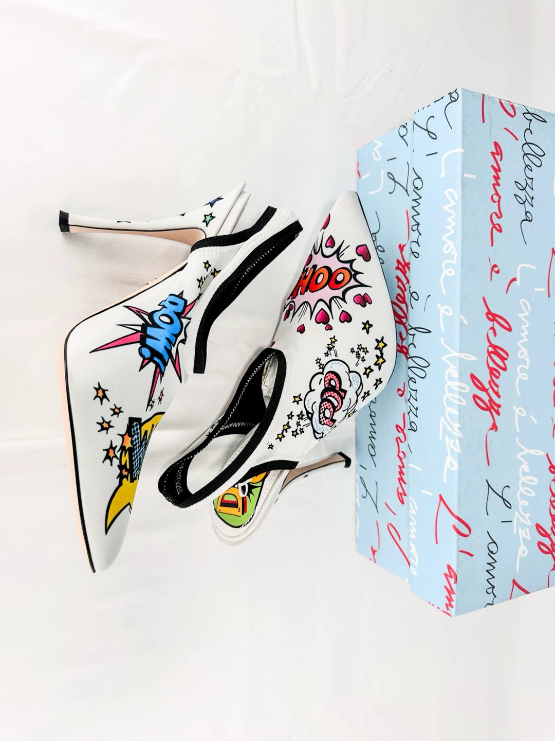 ⭕️SOLD⭕️ D&G Women's White Comic Print Slingback Heels - photo 5