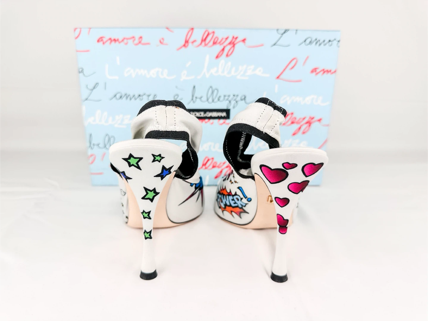⭕️SOLD⭕️ D&G Women's White Comic Print Slingback Heels - photo 3