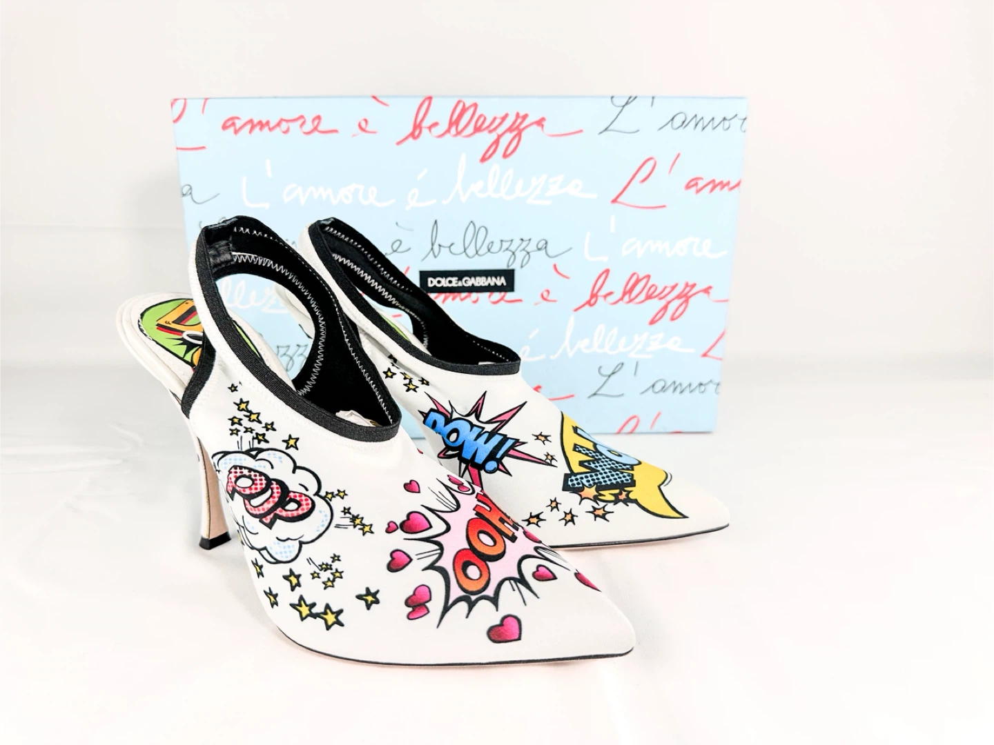 ⭕️SOLD⭕️ D&G Women's White Comic Print Slingback Heels