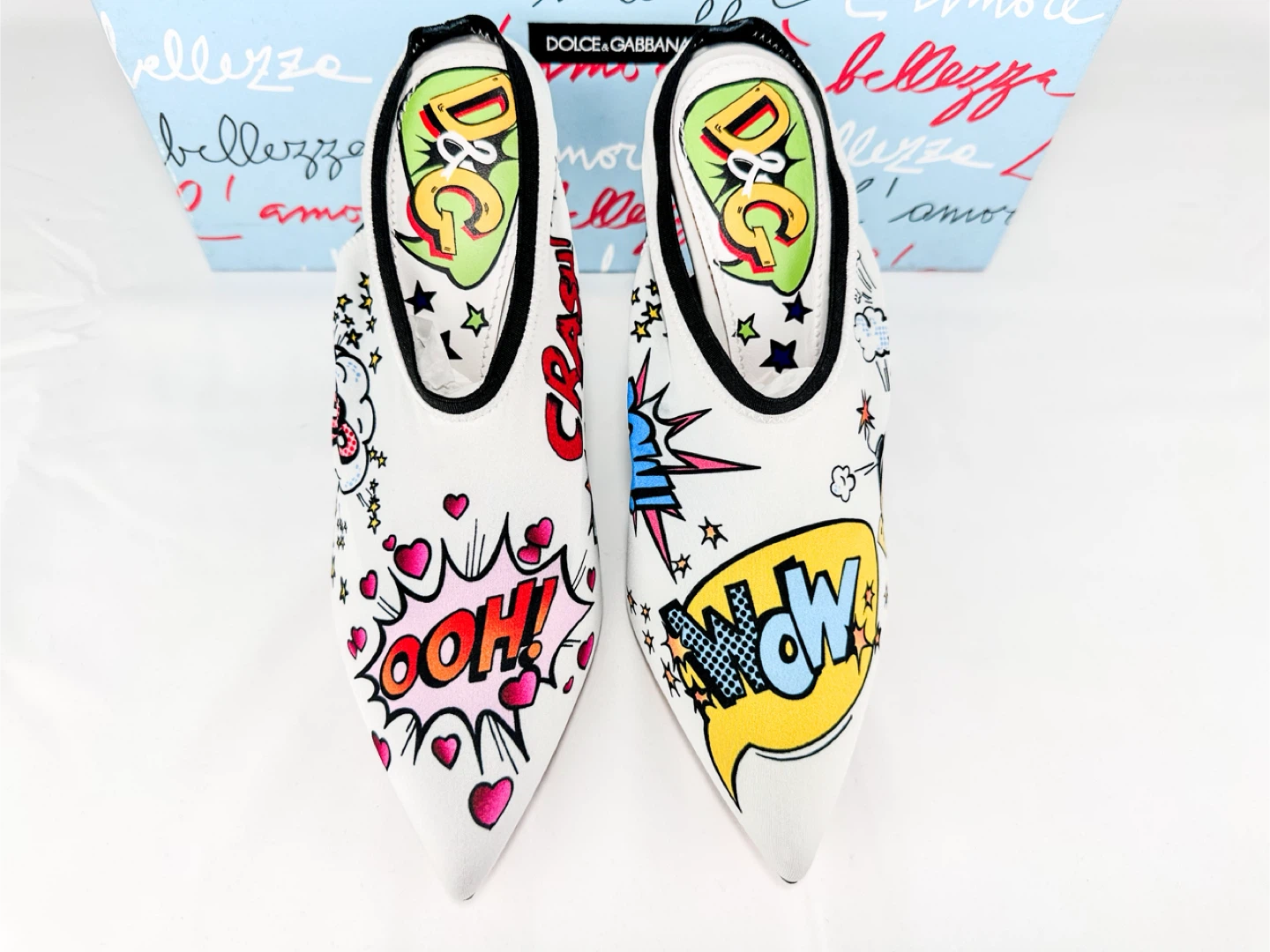 ⭕️SOLD⭕️ D&G Women's White Comic Print Slingback Heels - photo 4