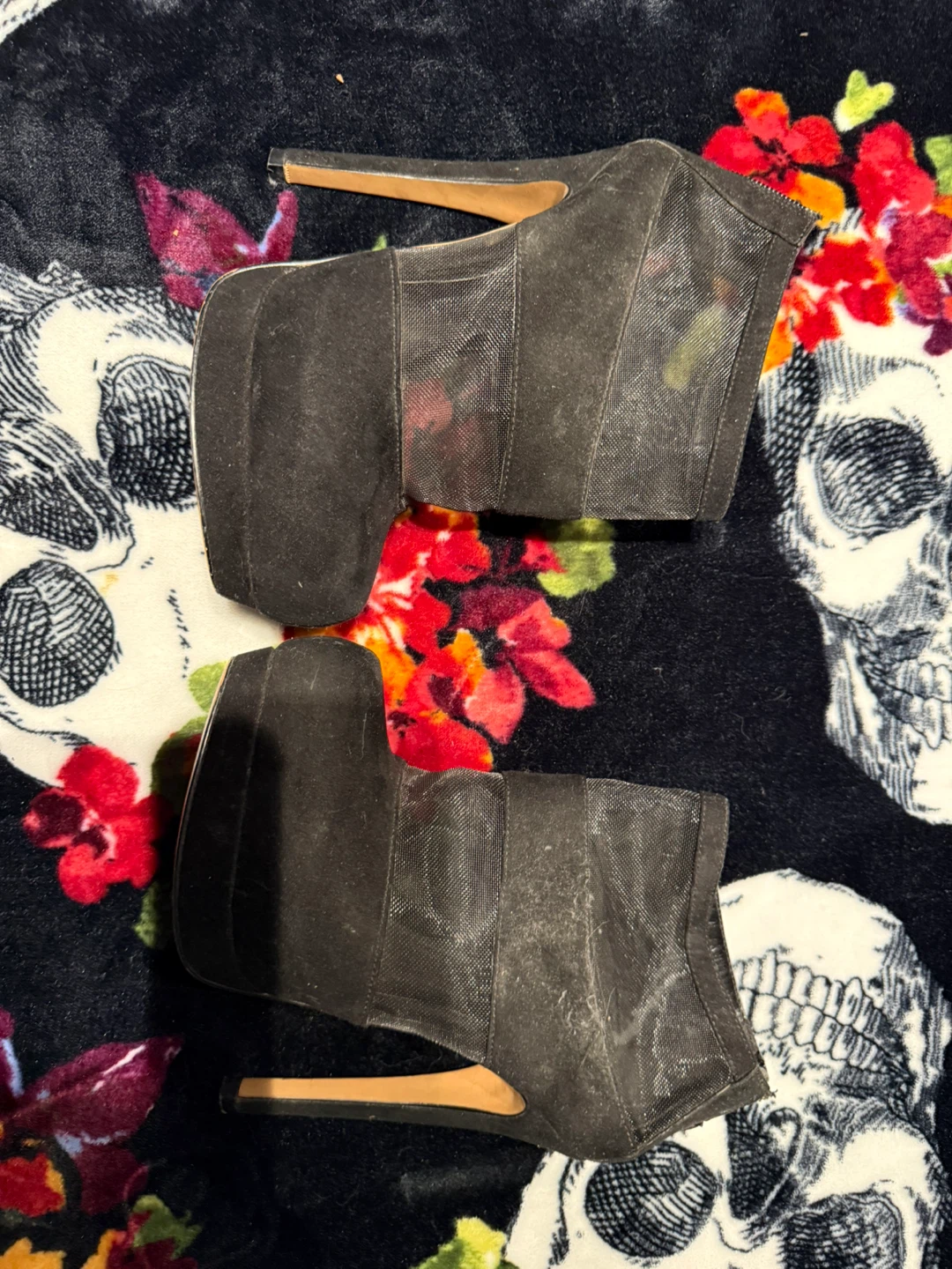 Black Mesh Platform High Heel Ankle Boots size 5 - photo 3