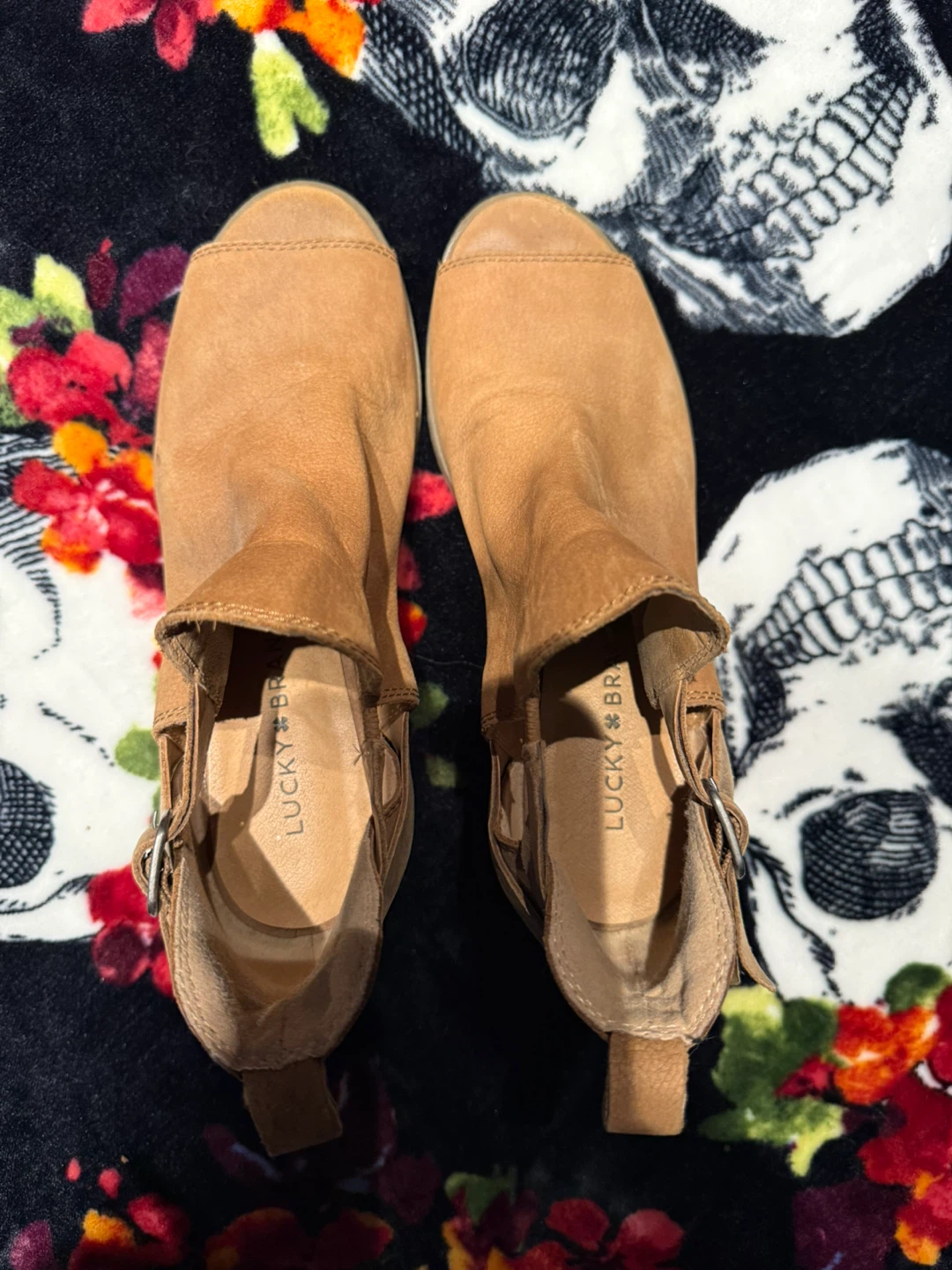 Lucky Brand Women's Tan Leather Peep-Toe Ankle Boots Size 6