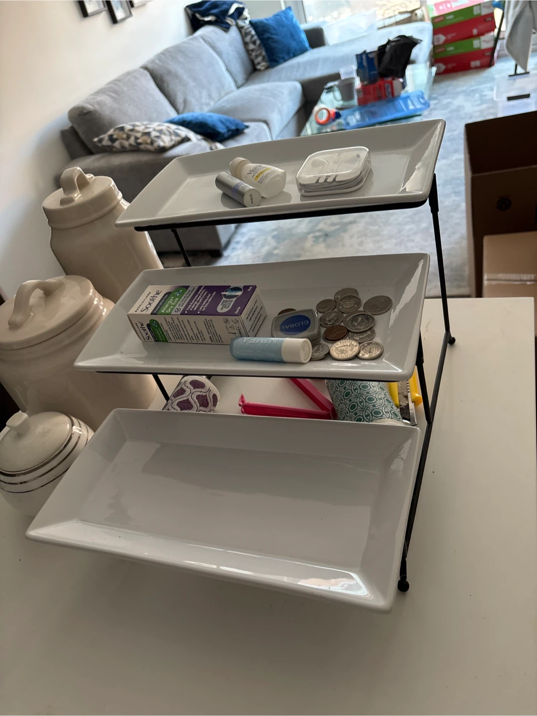 3-Tier White Serving Tray with Black Stand