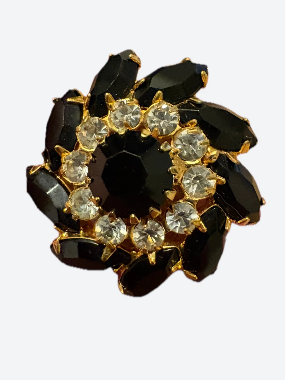 Vintage Black and Clear Crystal Flower Clip-On Earrings - photo 3