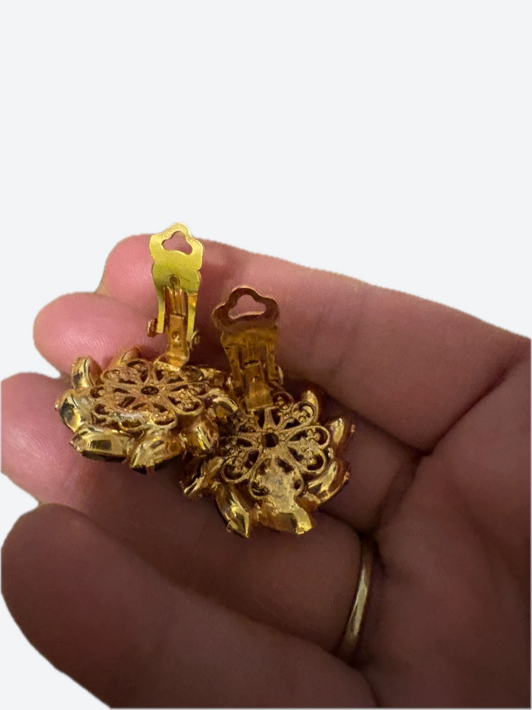 Vintage Black and Clear Crystal Flower Clip-On Earrings - photo 4