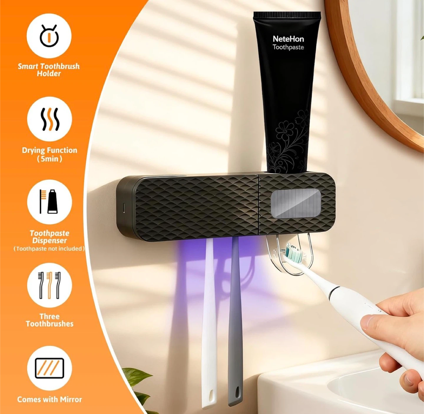 Smart Toothbrush Holder & Dispenser with UV Drying - photo 3