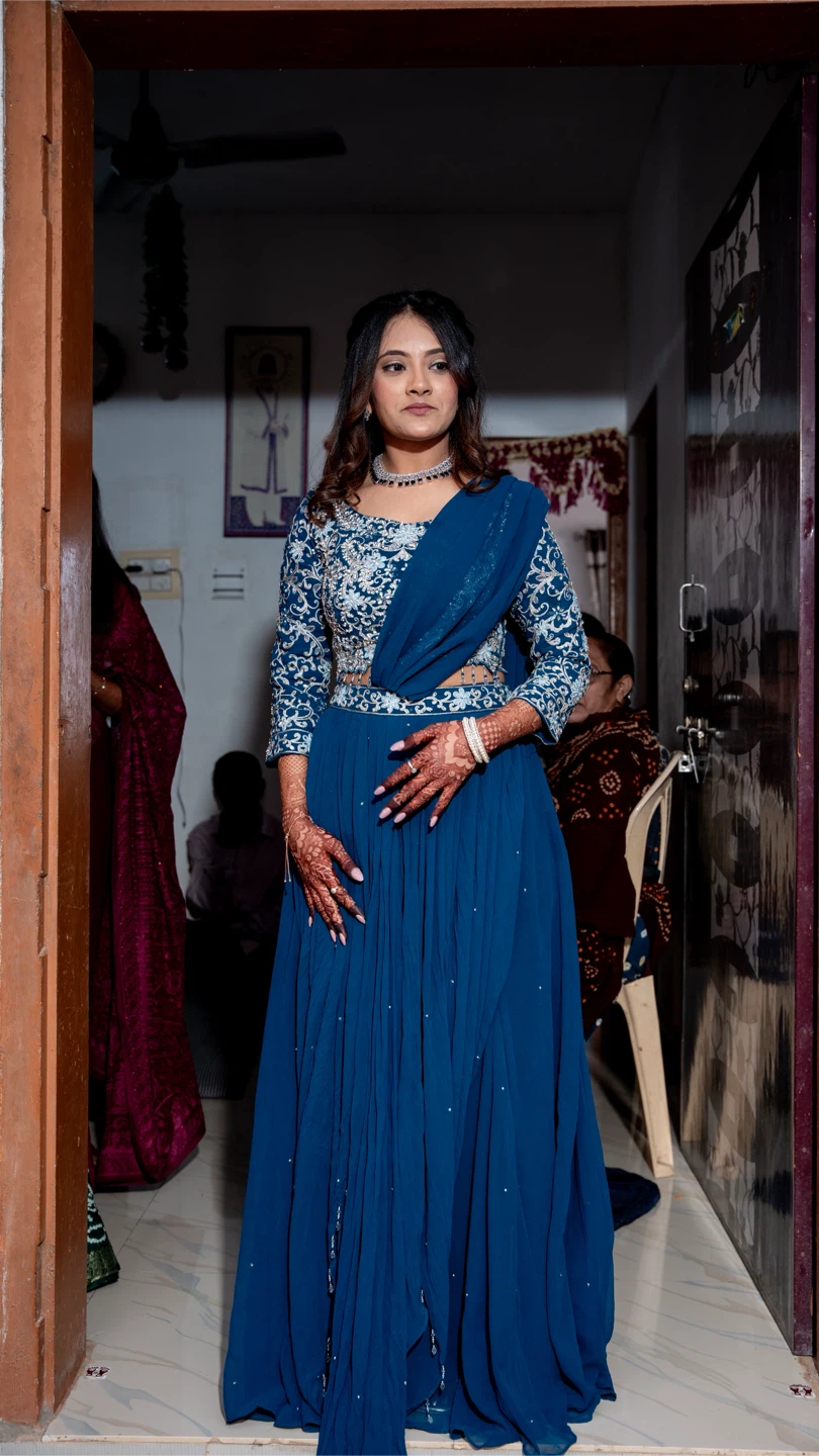 Blue Indian Lehenga with matching blue jewelry set