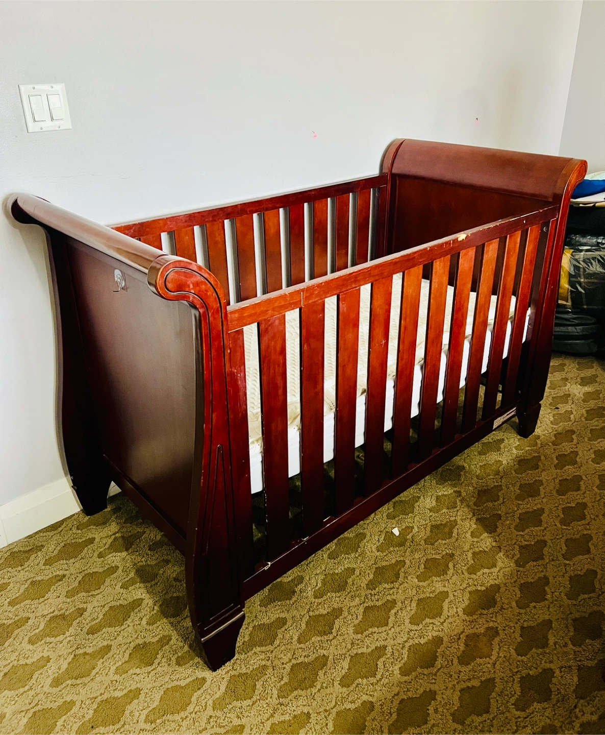 Dark Brown Wooden Baby Crib
