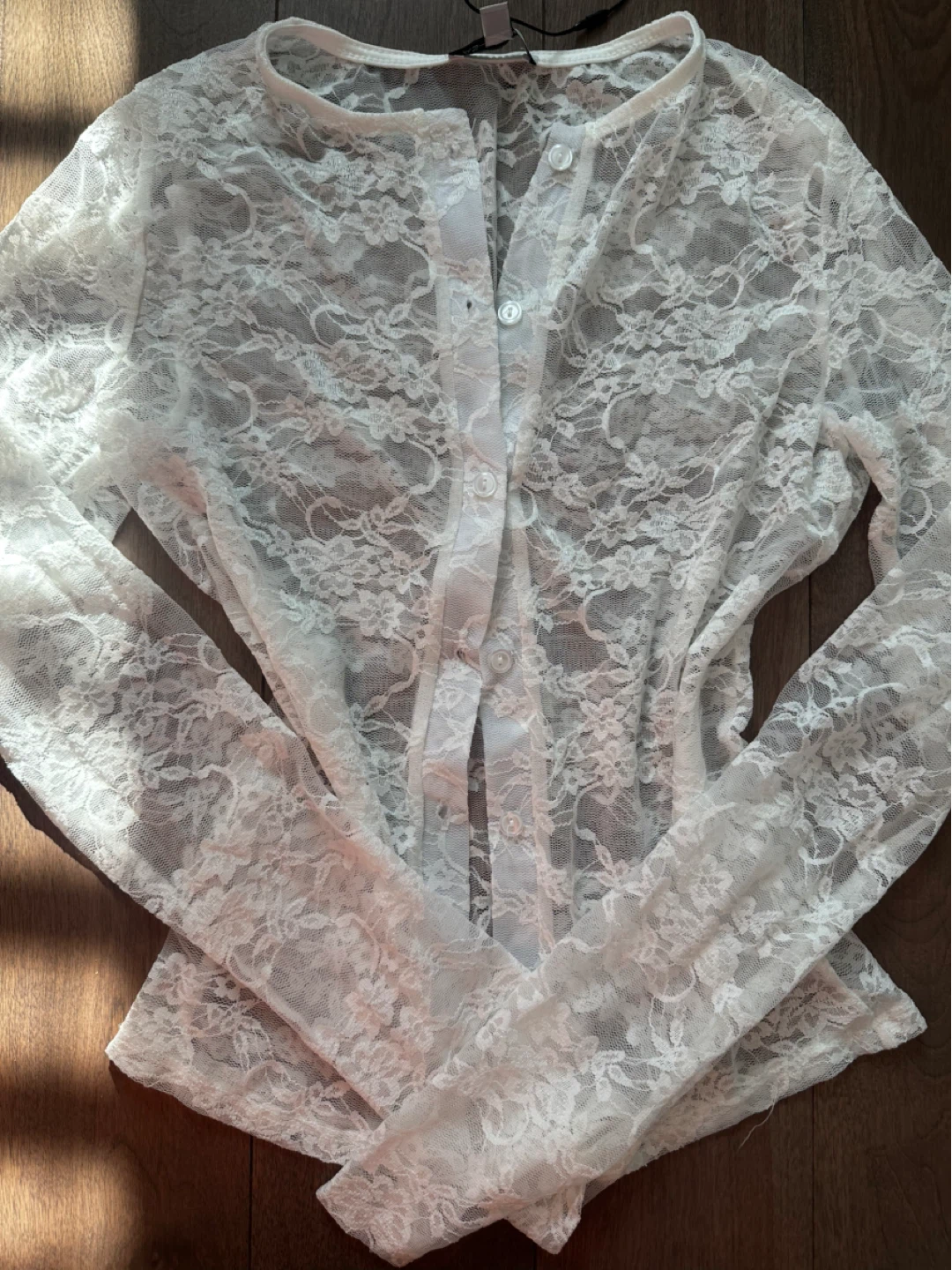 New Fashion Nova White Lace Button-Up Shirt Size M
