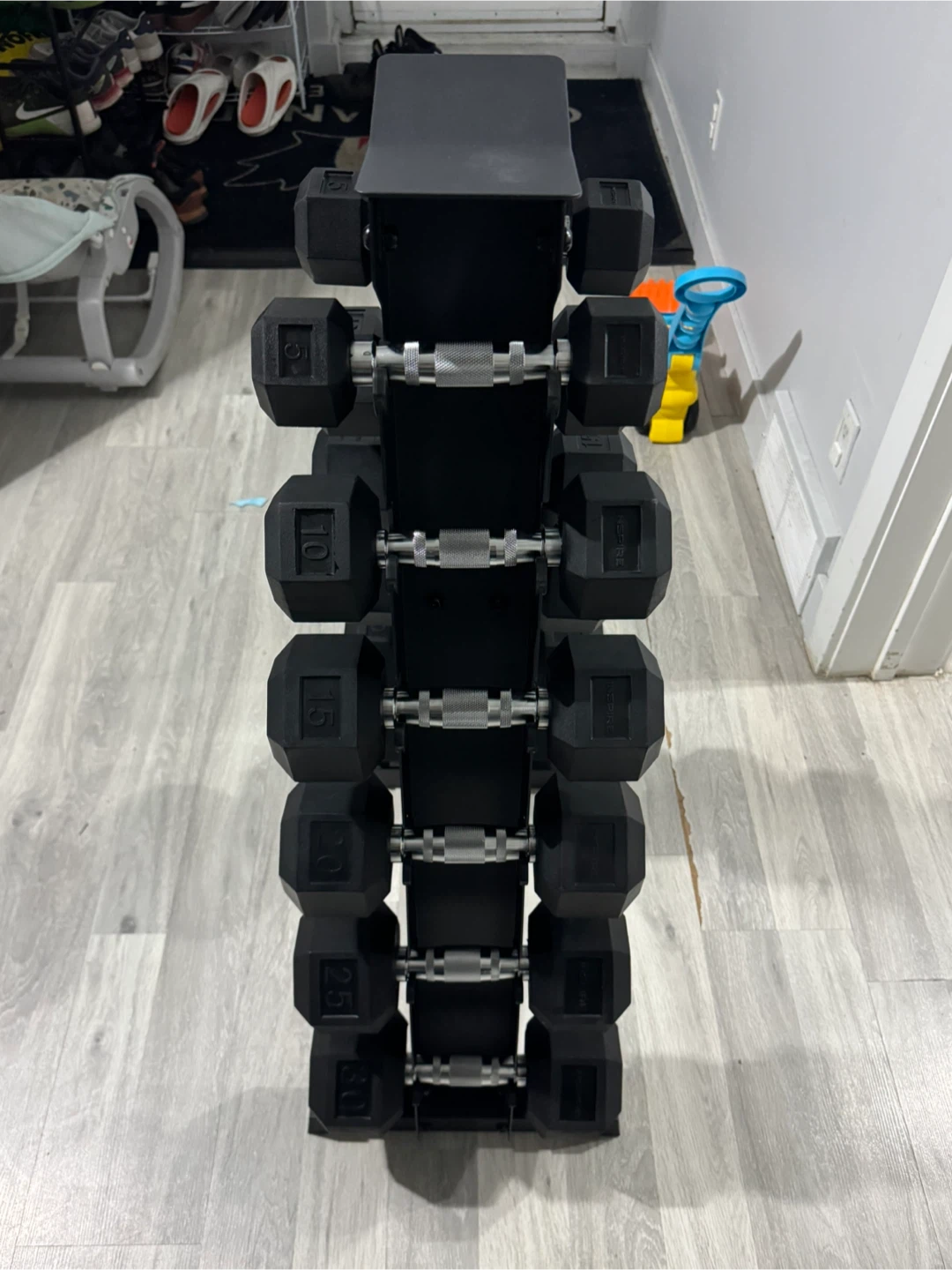Inspire Fitness Rubber Hex Dumbbell Set with Vertical Rack - photo 2