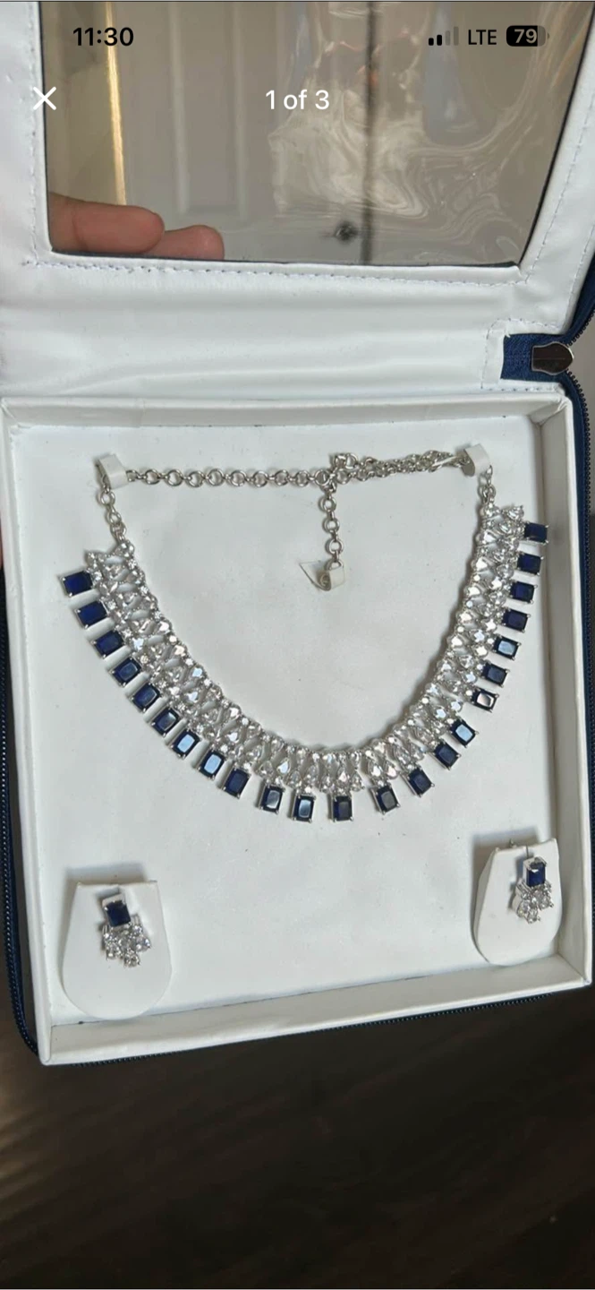 Blue Indian Lehenga with matching blue jewelry set - photo 4