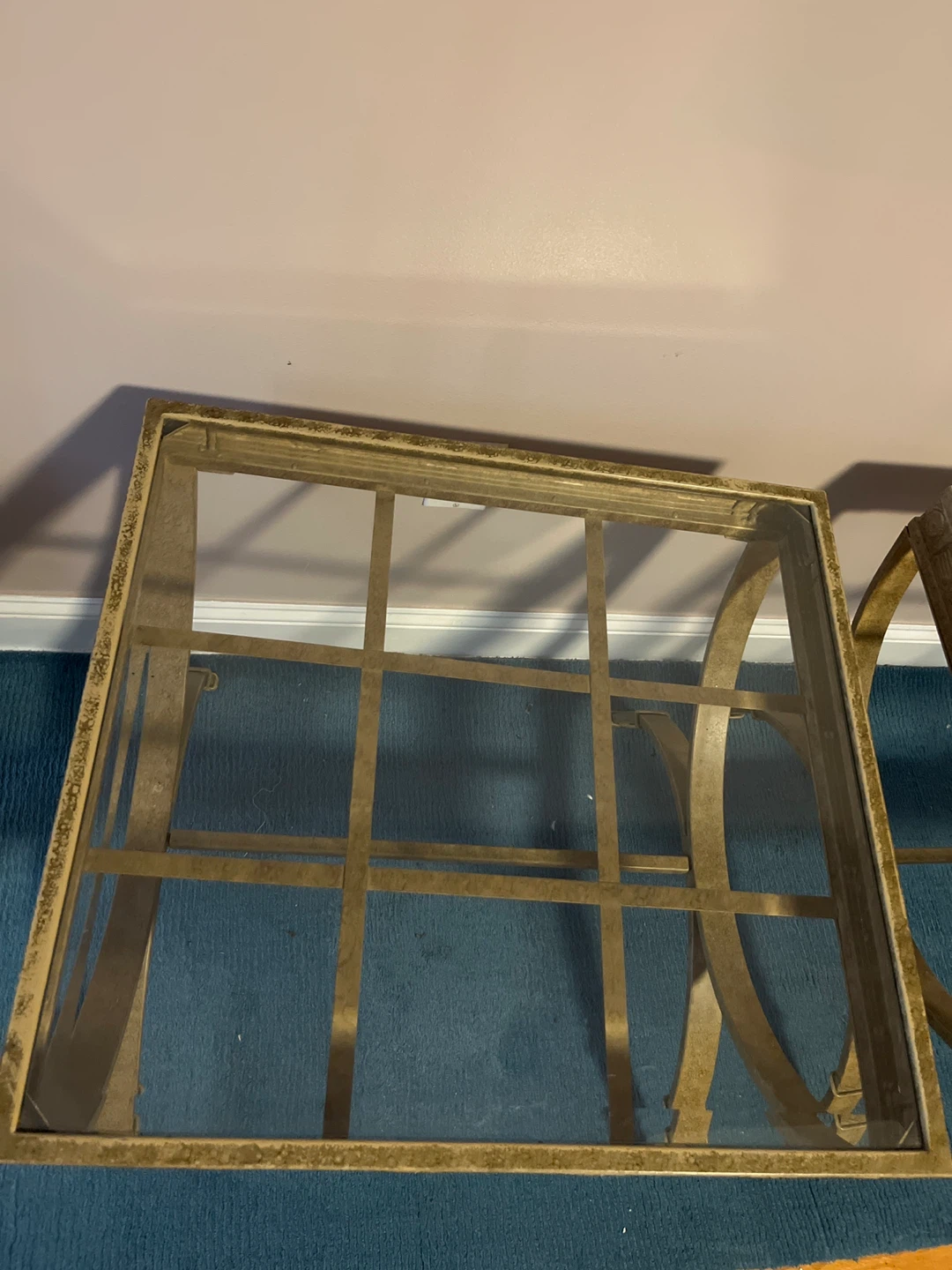 Pair of Gold Metal Frame Glass Top End Tables - photo 2