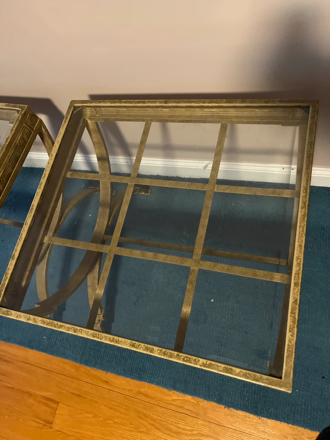 Pair of Gold Metal Frame Glass Top End Tables - photo 3