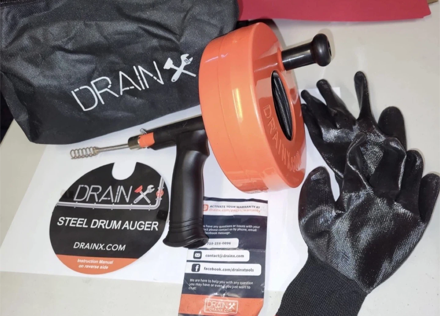 DRAINX Steel Drum Auger Drain Cleaner with Gloves - photo 3