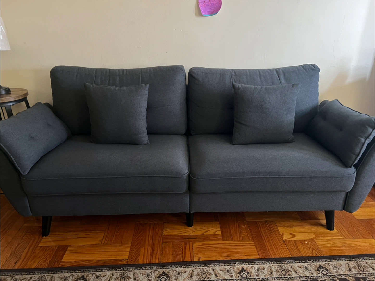 Dark Gray Loveseat Sofa with 4 Pillows - photo 5
