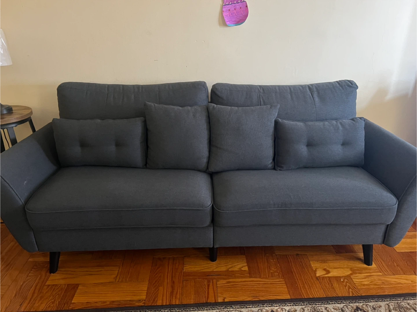 Dark Gray Loveseat Sofa with 4 Pillows