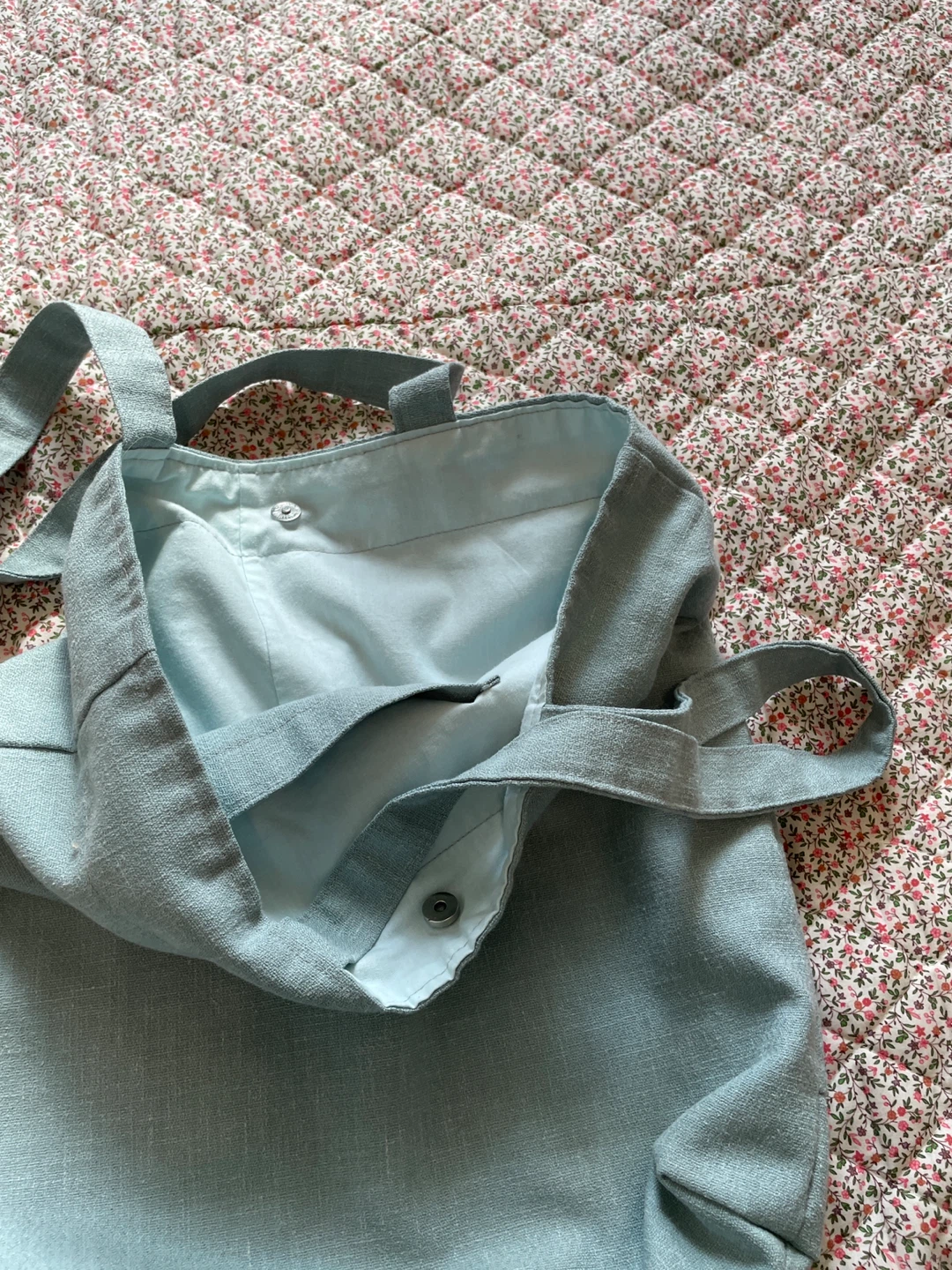 Light Blue Canvas Tote Bag with Pockets - photo 3
