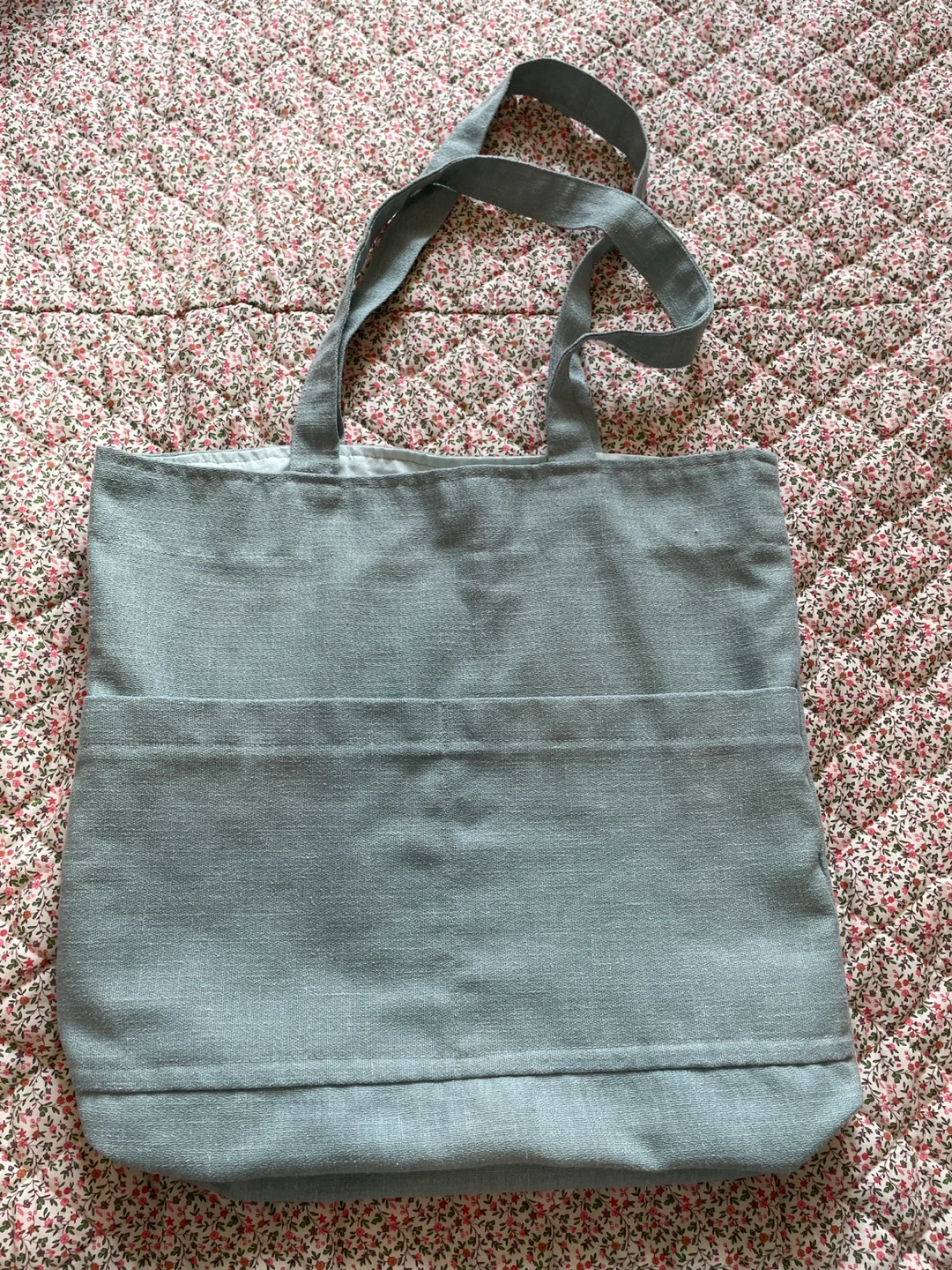 Light Blue Canvas Tote Bag with Pockets