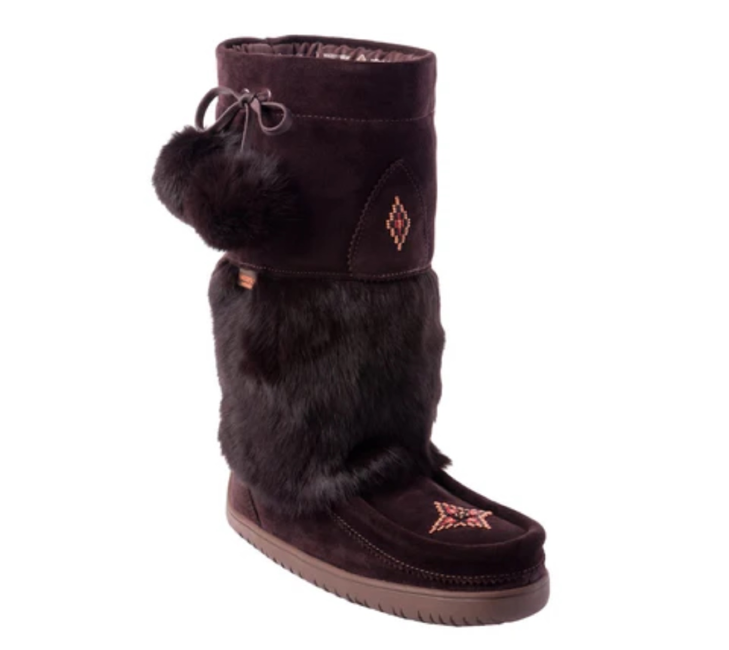 Brown Suede Boots with Fur Trim and Pom Poms