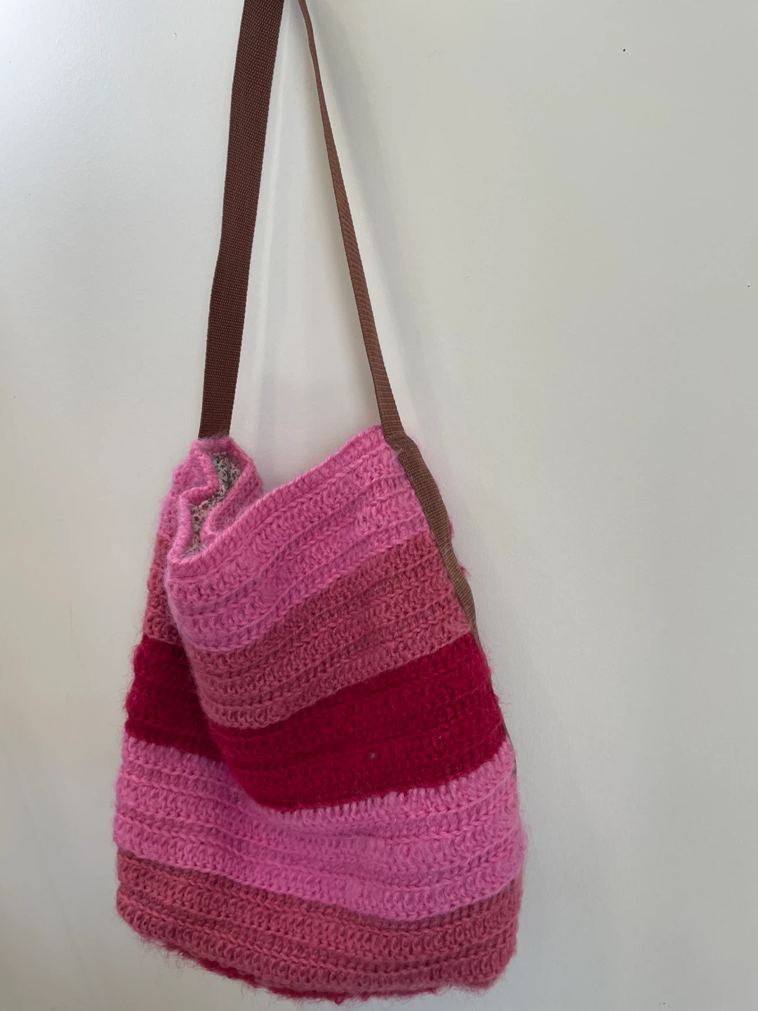 Pink Striped Crochet Shoulder Bag